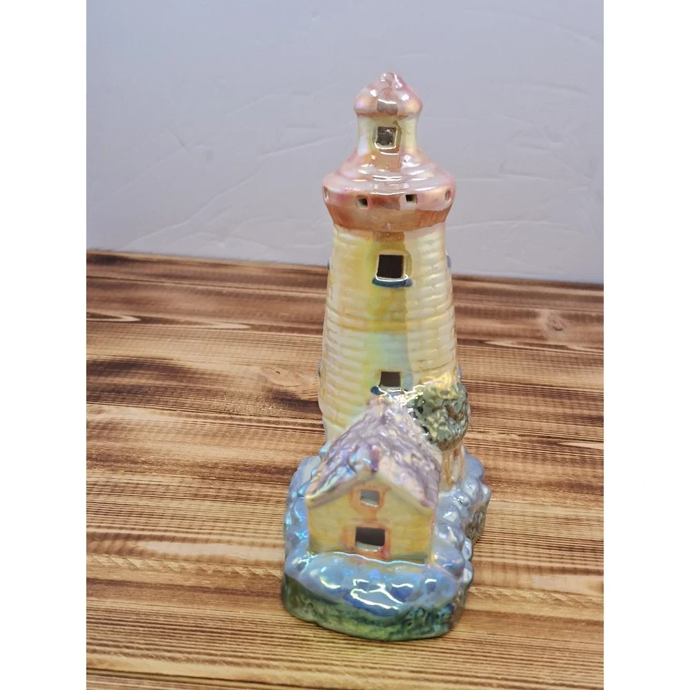 Vintage Iridescent Lighthouse Tea Light Candle Holder Bermuda Shiny Colorful‎ 7
